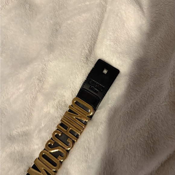 Moschino Black and Gold Logo Belt